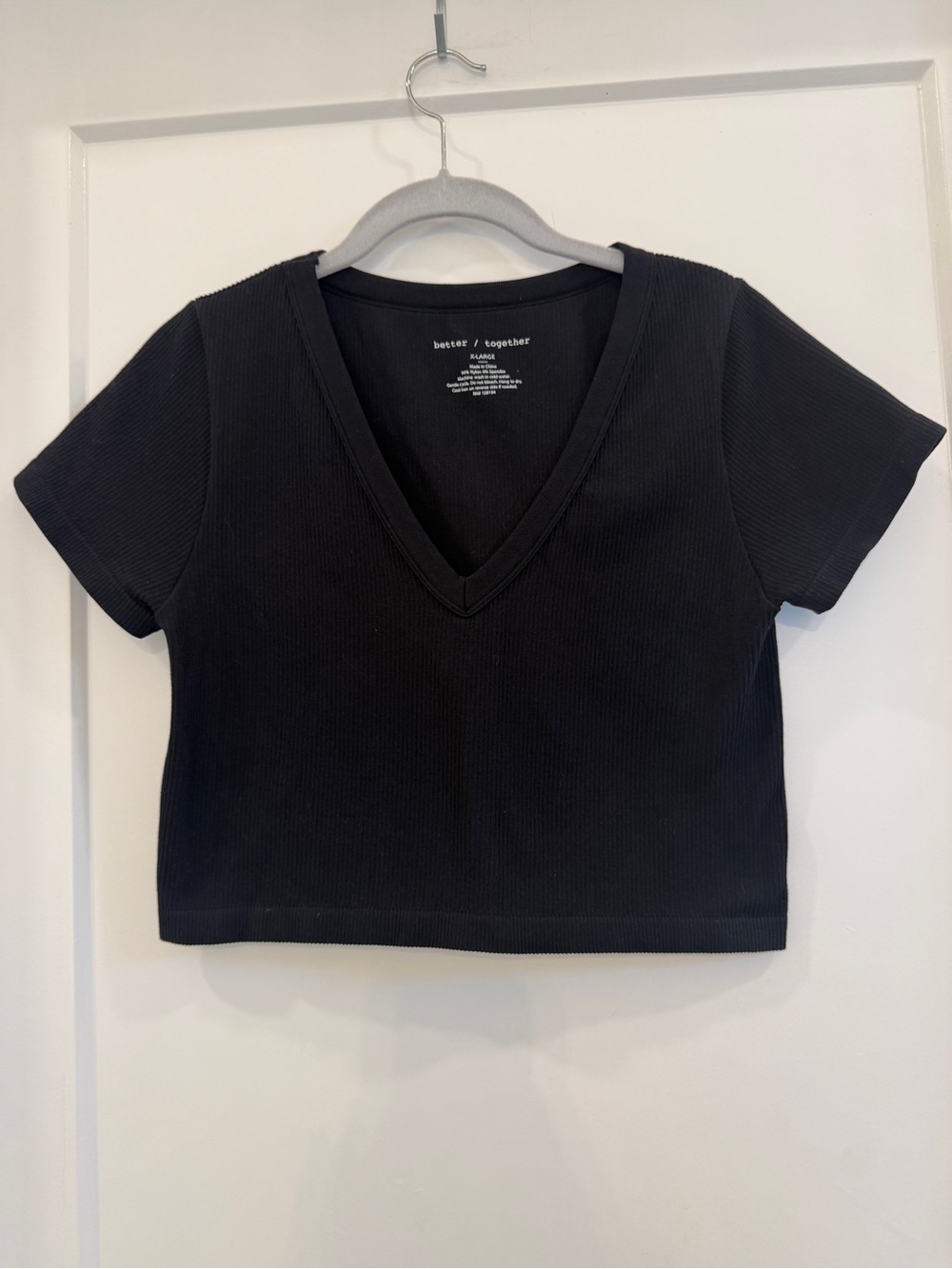 EUC Better Together V-Neck Ribbed Crop Top in Black